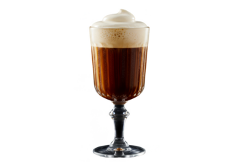 Transparent Irish Coffee with Cream in Glass on Transparent Background