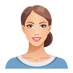 Flat Vector. Portrait of only one Woman. Simple Background.