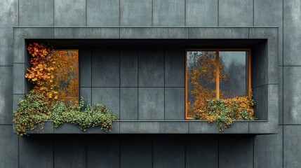 Modern facade with autumnal balcony