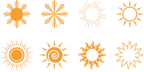 Vector set of sun icons. Different sun drawing collection. Summertime figure concept.