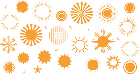 PrintVector set of sun icons. Different sun drawing collection. Summertime figure concept.