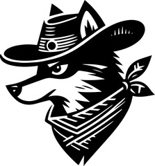 SVG file portrait of a fox in a hat and scarf black and white vector, file for printing, cutting