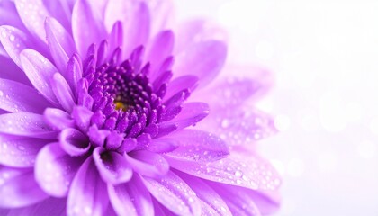 Obraz premium beautiful purple chrysanthemum with dewdrops sticking to the flower on a white background. natural texture with sharp and rough edges in a minimalist layout, minimal background
