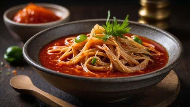 tomato sauce on bowl natural lighting, food photography style