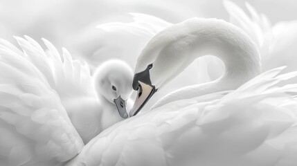 Obraz premium Swan snuggling baby