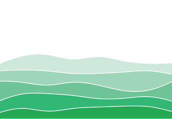 Abstract landscape illustration featuring layered green waves with white lines on a light background, evoking a calm, natural scene.