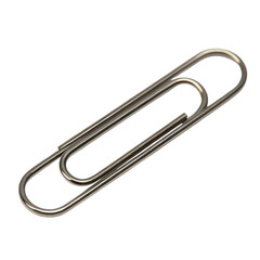 Metal paper clip on white background, isolated and showcasing its sleek design and functionality