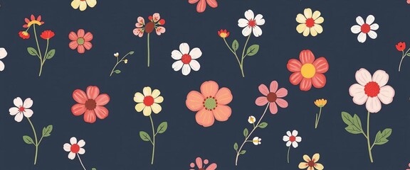 Fototapeta premium Hand-painted Scandinavian floral pattern Simple, cute, seamless repeat Ideal for kids' fabric, nursery decor, nursery, fabric