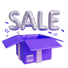 Cyber monday promotion icon opened box and inflated sale text 3d rendered illustration