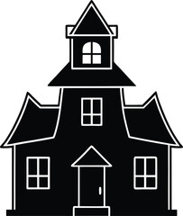 Spooky Mansion Mysterious Victorian House Silhouette Illustration
