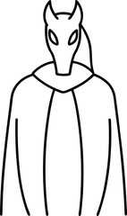 Mysterious Figure in a Cloak and Animal Mask Line Art Illustration