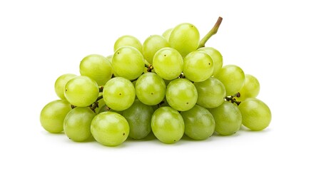 Close Up Of Green Grapes Bunch Isolated Against White Background With Natural Light