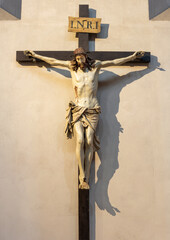 PIACENZA, ITALY - MAY 20, 2025: The renaissance carved Crucifixioinin the Church Basilica di San...