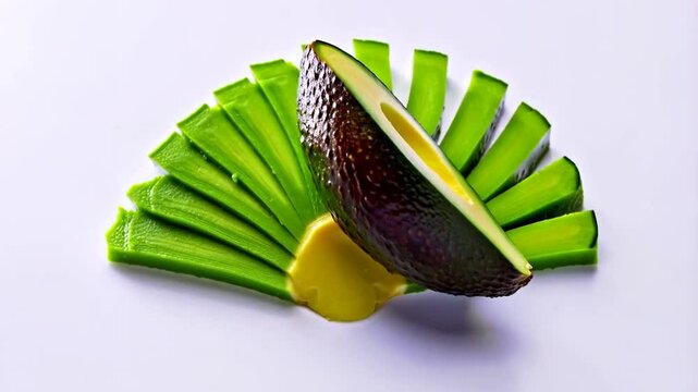 Avocado slice with celery sticks in a natural style in earthy colors for healthy eating and culinary art"