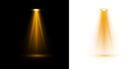 Downward golden spotlight beams with soft gradient glow for concert, show or technical interface...