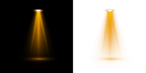 Downward golden spotlight beams with soft gradient glow for concert, show or technical interface backgrounds