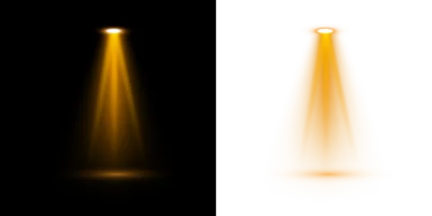 Selbstklebende Fototapeten Licht, Schatten Downward golden spotlight beams with soft gradient glow for concert, show or technical interface backgrounds  © Татьяна Куриленко