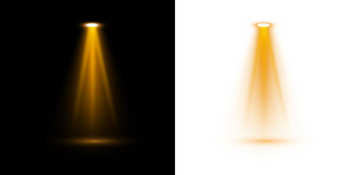 Downward golden spotlight beams with soft gradient glow for concert, show or technical interface backgrounds