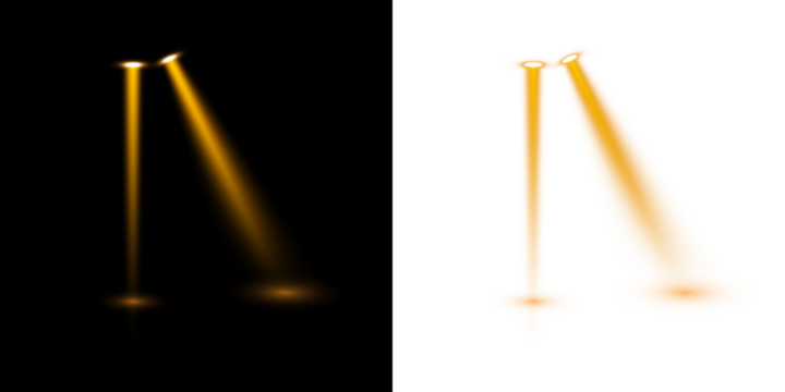 Downward golden spotlight beams with soft gradient glow for concert, show or technical interface backgrounds