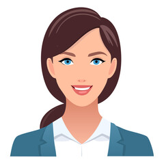 Flat Vector. Portrait of only one Woman. Simple Background.