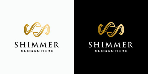 Luxury abstract line vector logo design leaf shape infinity symbol with modern, simple and clean style. Icon for business, cosmetics and beauty, fashion and personal branding.