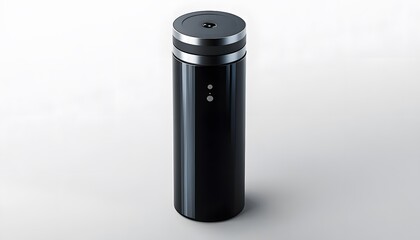 Sleek, cylindrical black container with metallic accents.