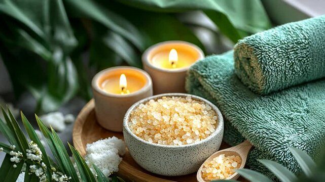 Spa Day Relaxation: Candles, Salts, and Towels