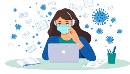 Woman working from home during a health crisis.