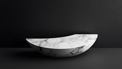 Elegant, curved marble platform on a dark backdrop.