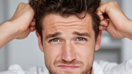 Obraz premium Subtle Frustration Held Back - Moment of hesitation, slight brow furrow, contained tension