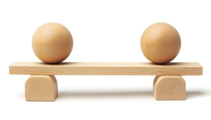 Wooden spheres balanced on a seesaw.