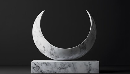 Elegant marble crescent moon sculpture on a pedestal.