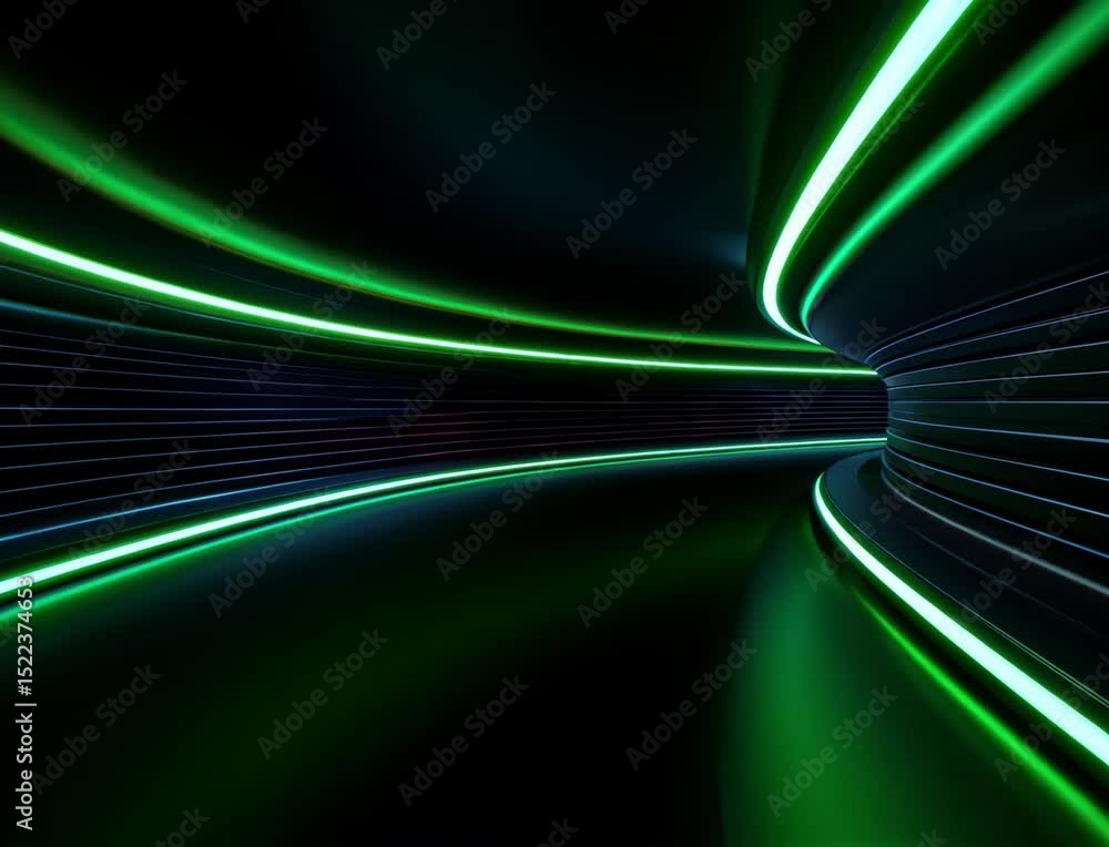Poster abstract tunnel with neon illumination a futuristic background for technology or science concept.