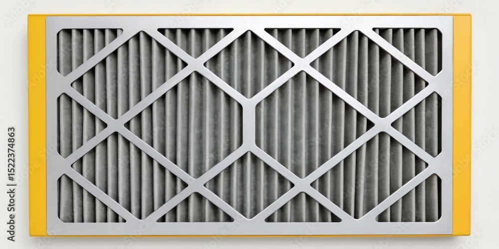 Poster furnace filter and clean concept. air filter with a geometric pattern and yellow frame.