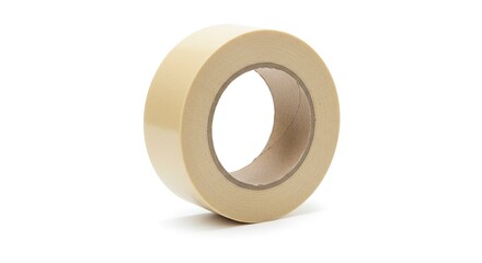 Close Up View of Tan Colored Adhesive Tape Roll on White Background