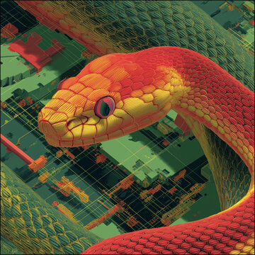 AI-inspired perspective: Visualize the snake&rsquo;s thermal signature overlay (red/yellow) against cool greens. Its head remains motionless while its eyes process movement data - a biological machine calcu