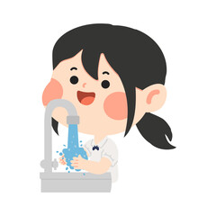 Cute Girl Washing Hands Cartoon