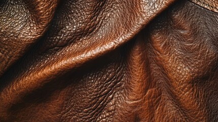 Detailed close-up shot showcasing the rich texture of brown leather, ideal for backgrounds.