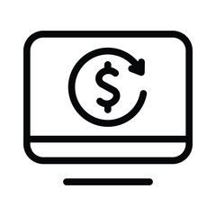 Computer monitor displaying a dollar sign in a circle with an arrow, ideal for financial or investment concepts in designs.