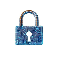 Digital padlock in front of a laptop computer as concept for cyber security and data protection isolated on white and transparent background