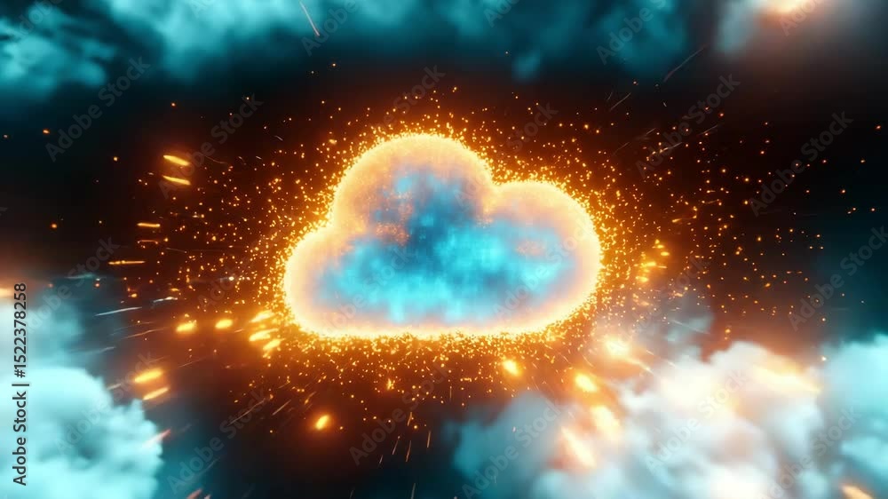 Poster a dynamic cloud formation bursts with sparks in a vibrant display of colors and light set in a digit