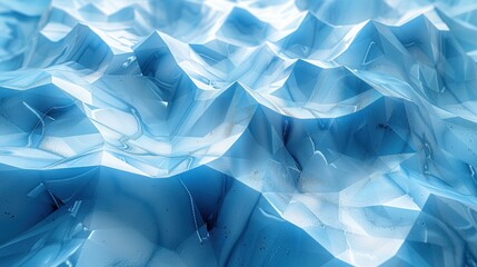 An abstract, blue geometric landscape of crystalline structures and textures.