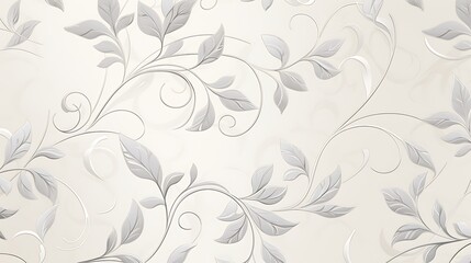 Fototapeta premium Seamless floral pattern with vintage leaves and decorative swirls for spring design with white leaves and silver white background