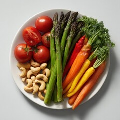 Fresh produce plate still life image on white background