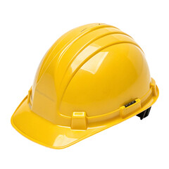 Yellow hard hat isolated on white background showcasing protective gear and industrial safety
