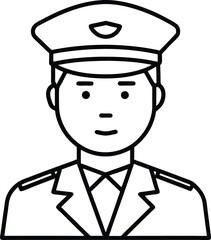 Military Officer Line Art Illustration of a Courageous Pilot or Captain