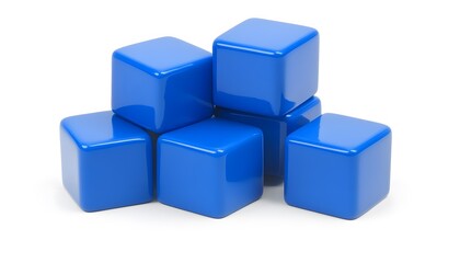 Several glossy blue cubes arranged in a stack.