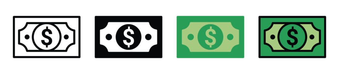 American dollar black line, silhouette, green art icon isolated on white background. simplified digital wallet icon with dollar sign , stock vector . 