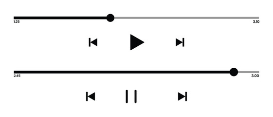 Audio or Video player progress loading bars icon vector.  Play and pause,  rewind, fast forward buttons, songs or podcast playlist, playback panel vector design. Vector illustration.
