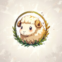 Adorable Lamb in a Wreath: A Whimsical Illustration